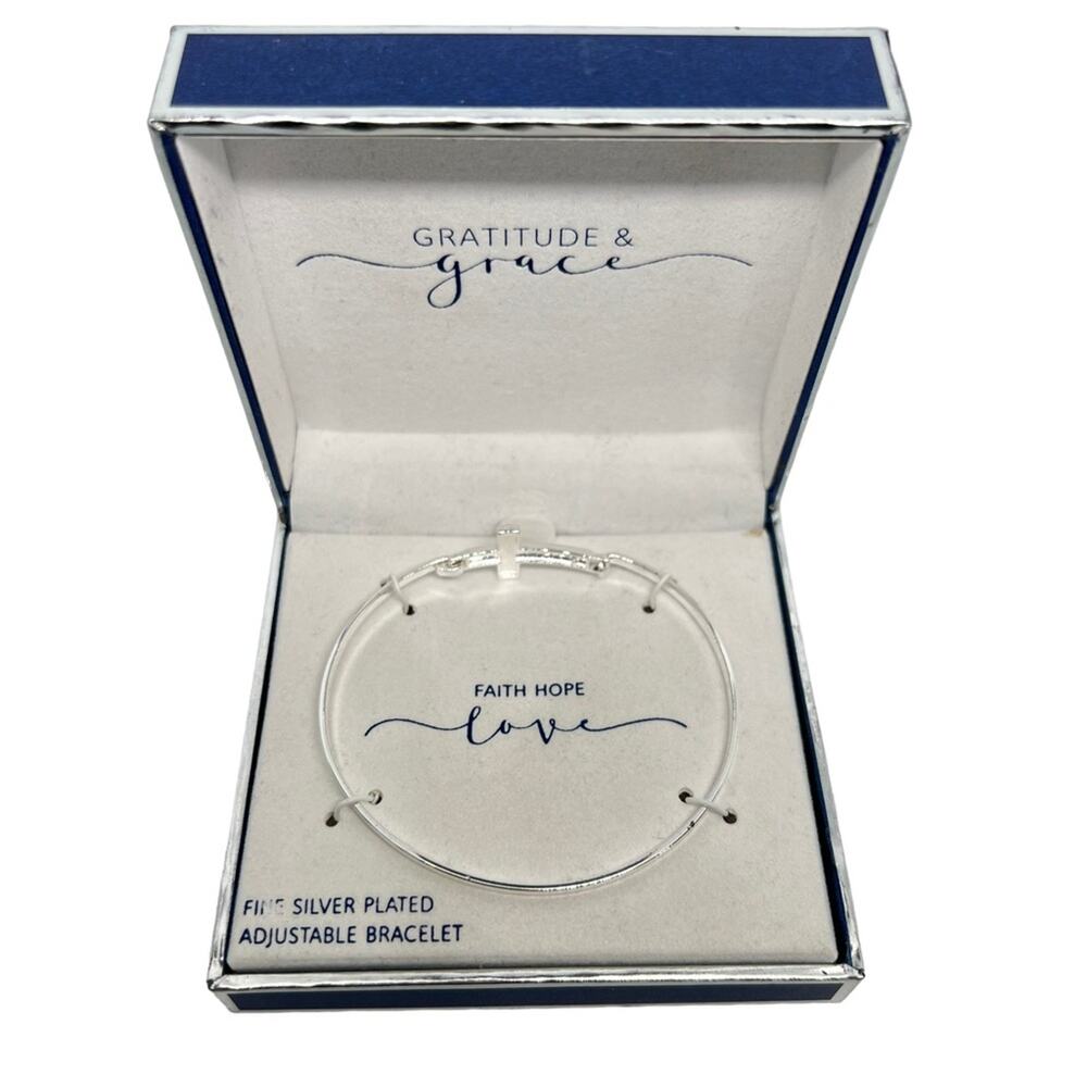 Gratitude & Grace silver plated Christian Cross bracelet in gift box